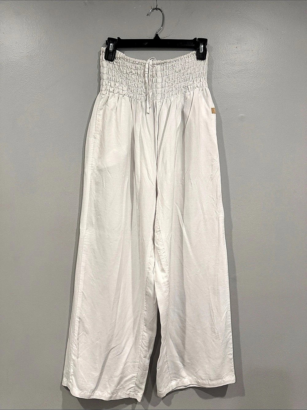 OS Fits All Wide Leg Medium High Rise Rayon Pant White Yoga 4 6 8 10 S M L XL